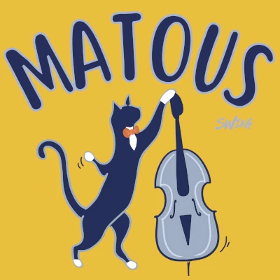 Logo de Matous. Un chat jouant avec une contrebasse. Permet d'acceder à la page dédié au groupe.